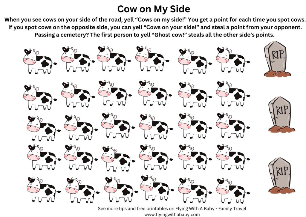 Cow on My Side road trip game free printable