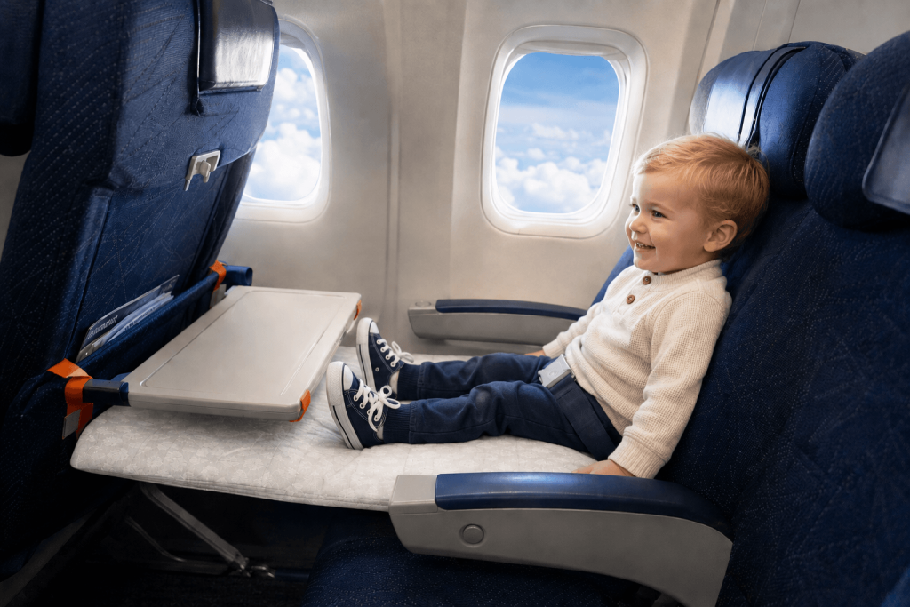 This type of seat extender is the LEAST likely to be allowed as it attaches to the tray table in front.