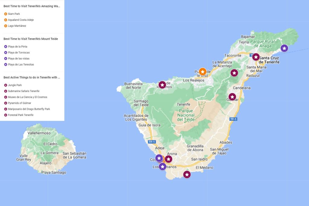 Map of Best Things to Do in Tenerife With Kids